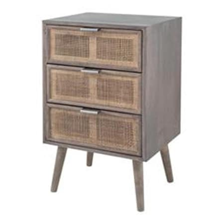Benjara 28 in. Cae 3 Drawers Pine Wood Rattan Panels Dresser Chest, Dark Gray BM284798